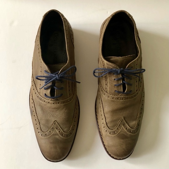 Cole Haan Men's Nike Air Colton Olive Taupe Distressed Leather Wingtip Oxfords - Picture 2 of 9